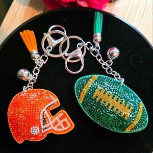 Football & Helmet Bling Rhinestone Handbag Charm & Keychain Set